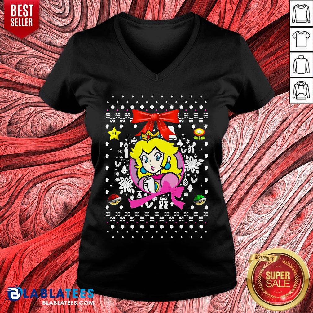 Lovely Junior's Nintendo Ugly Christmas Peach Wreath Shirt - Image 4