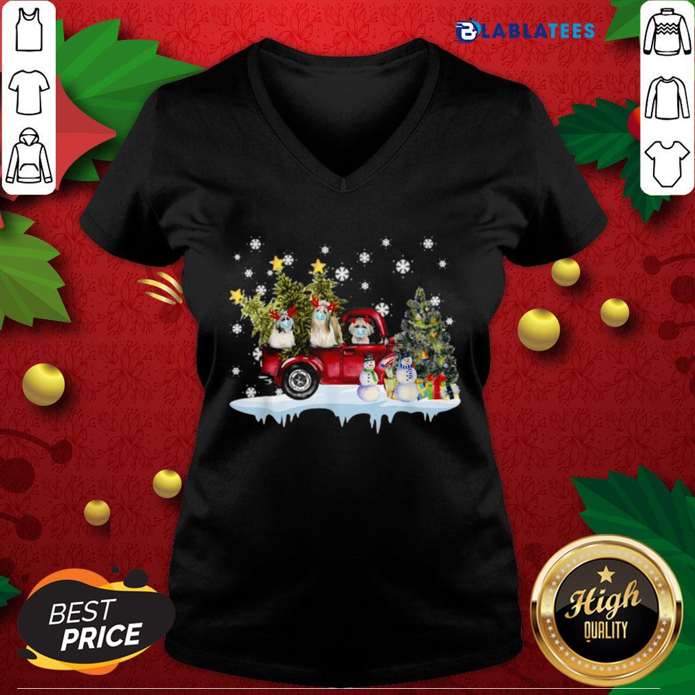 Premium Vintage Wagon Christmas Shih Tzu Tree On Car Xmas Shirt - Image 3