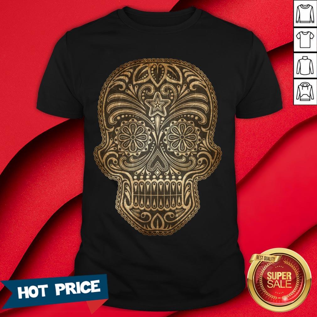 Vintage Aged And Scratched Sugar Skull Day Of The Dead Shirt