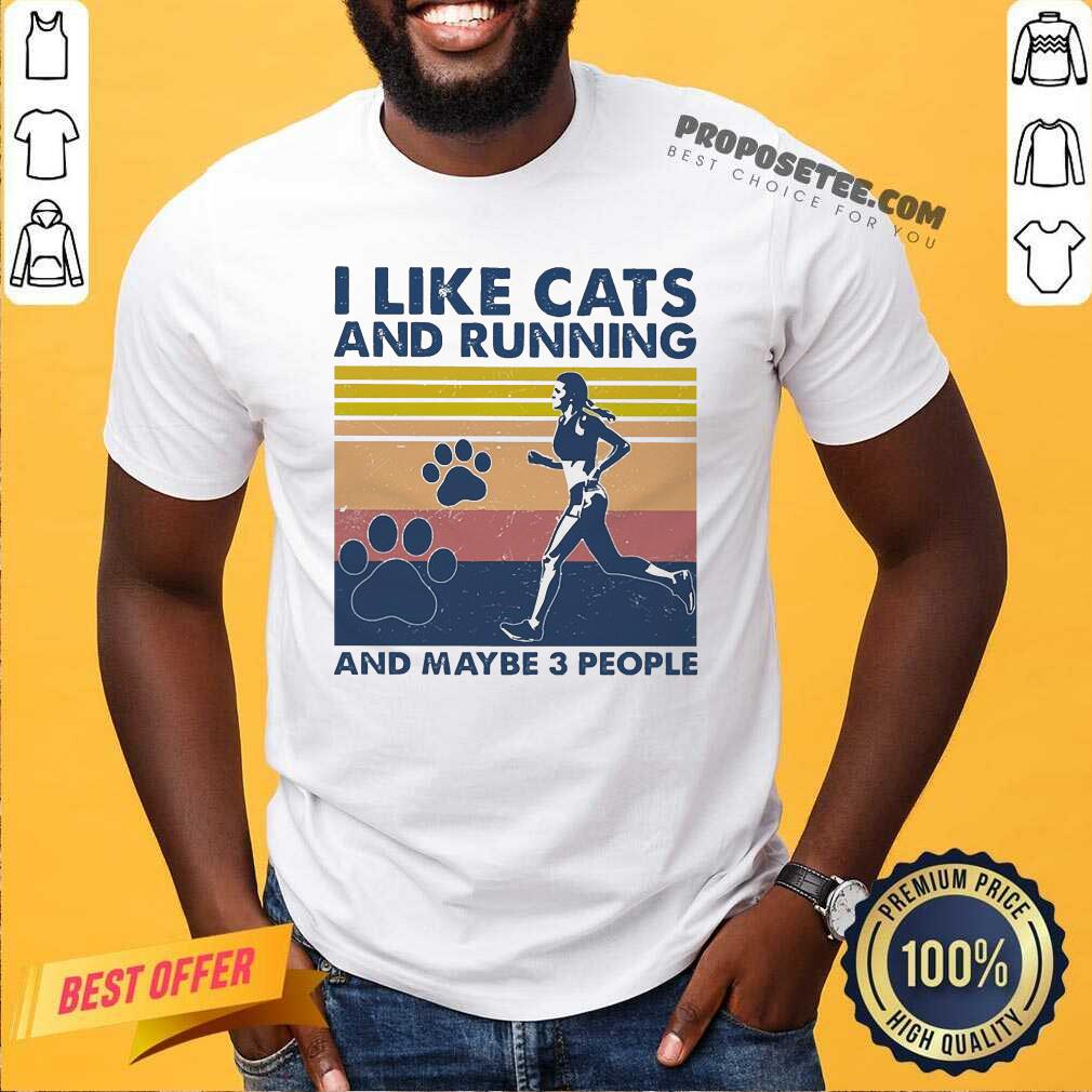 Vintage Retro I Like Cats And Running And Maybe 3 People Shirt