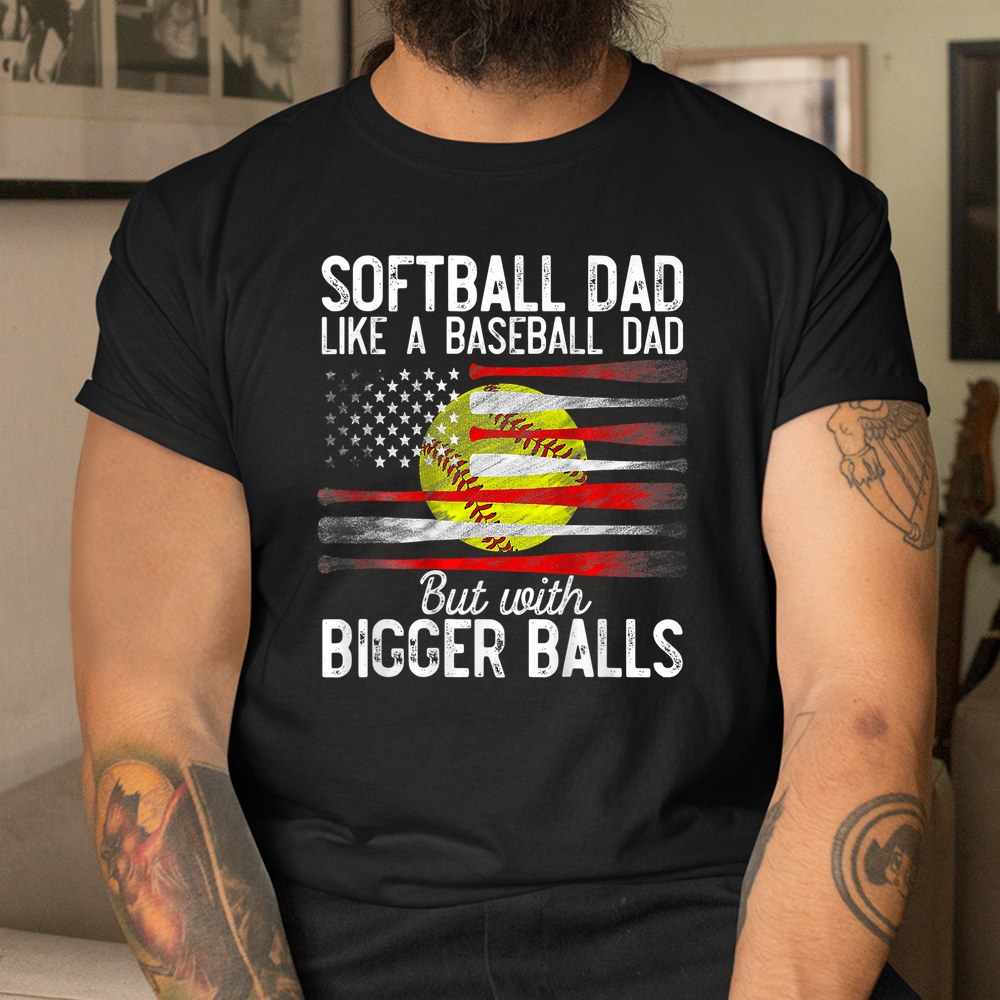 Vintage Softball Dad Like A Baseball Dad Us Flag Shirt - Image 3