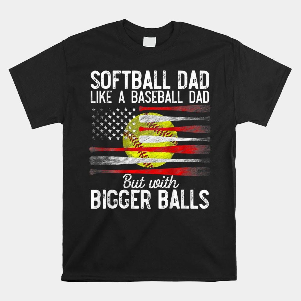 Vintage Softball Dad Like A Baseball Dad Us Flag Shirt - Image 5