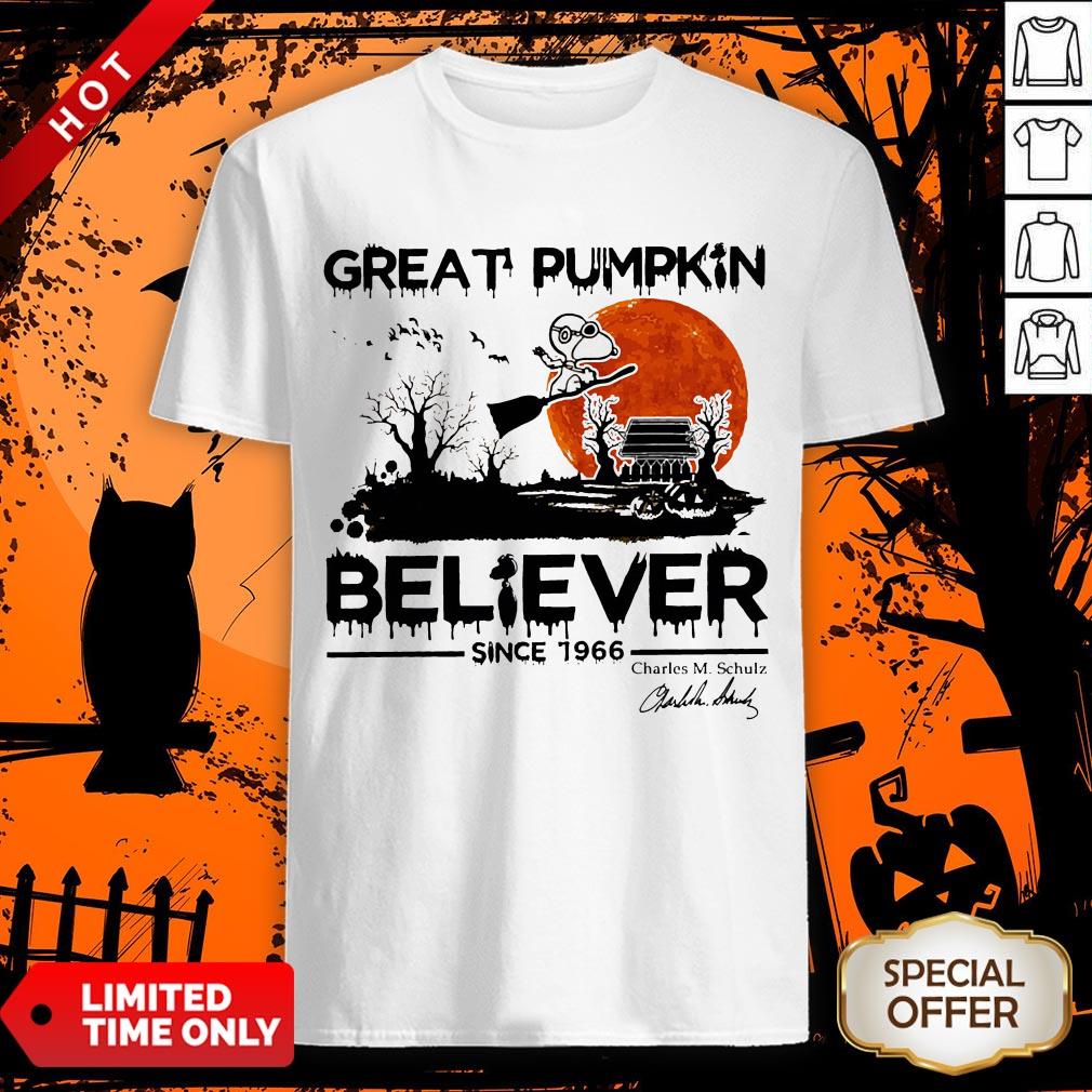 Vip Halloween Great Pumpkin Believer Since 1966 Charles M Schulz Signature Shirt