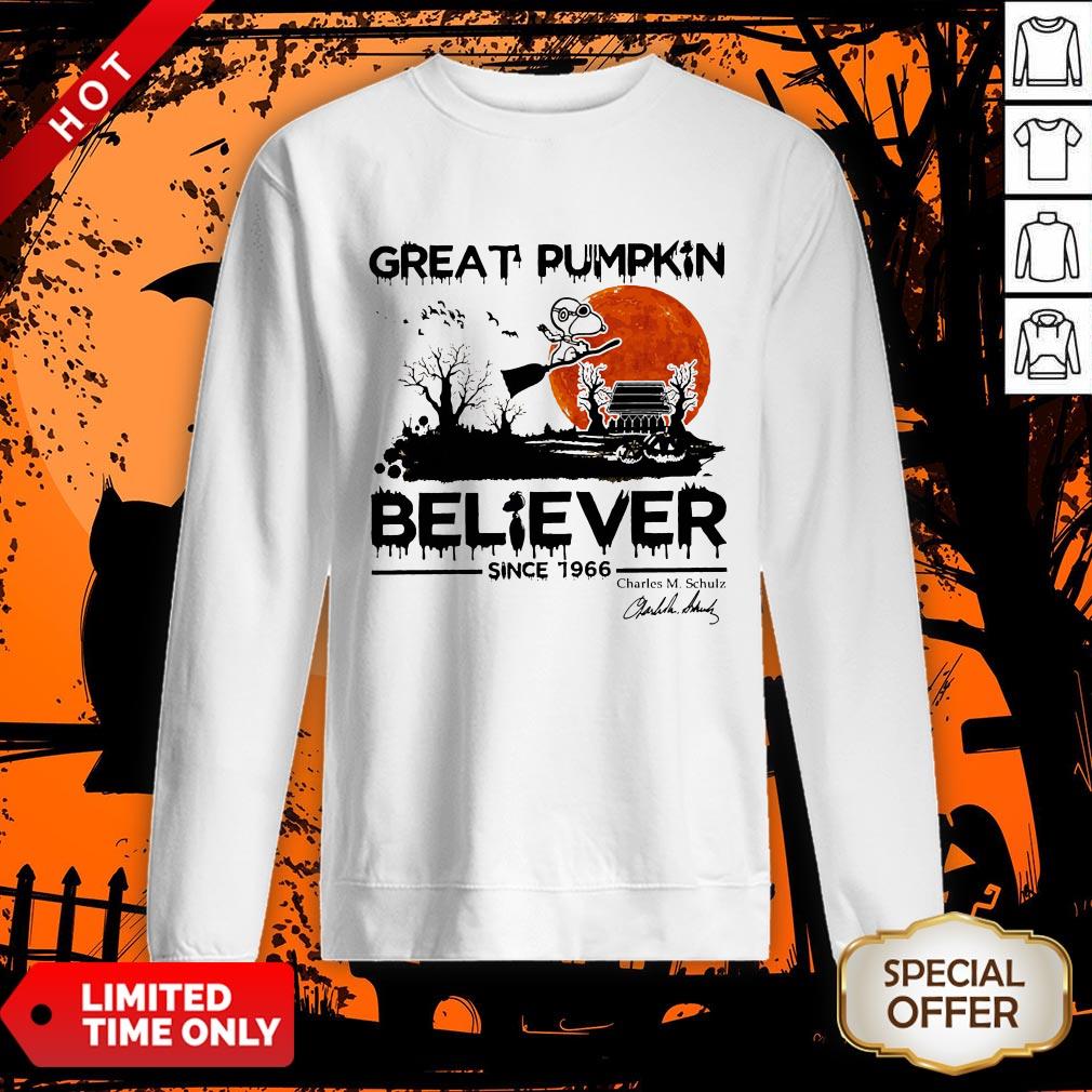 Vip Halloween Great Pumpkin Believer Since 1966 Charles M Schulz Signature Shirt - Image 4