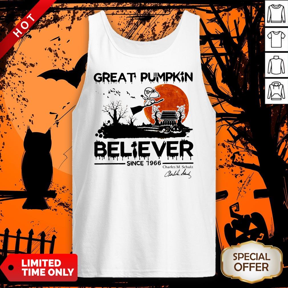 Vip Halloween Great Pumpkin Believer Since 1966 Charles M Schulz Signature Shirt - Image 3
