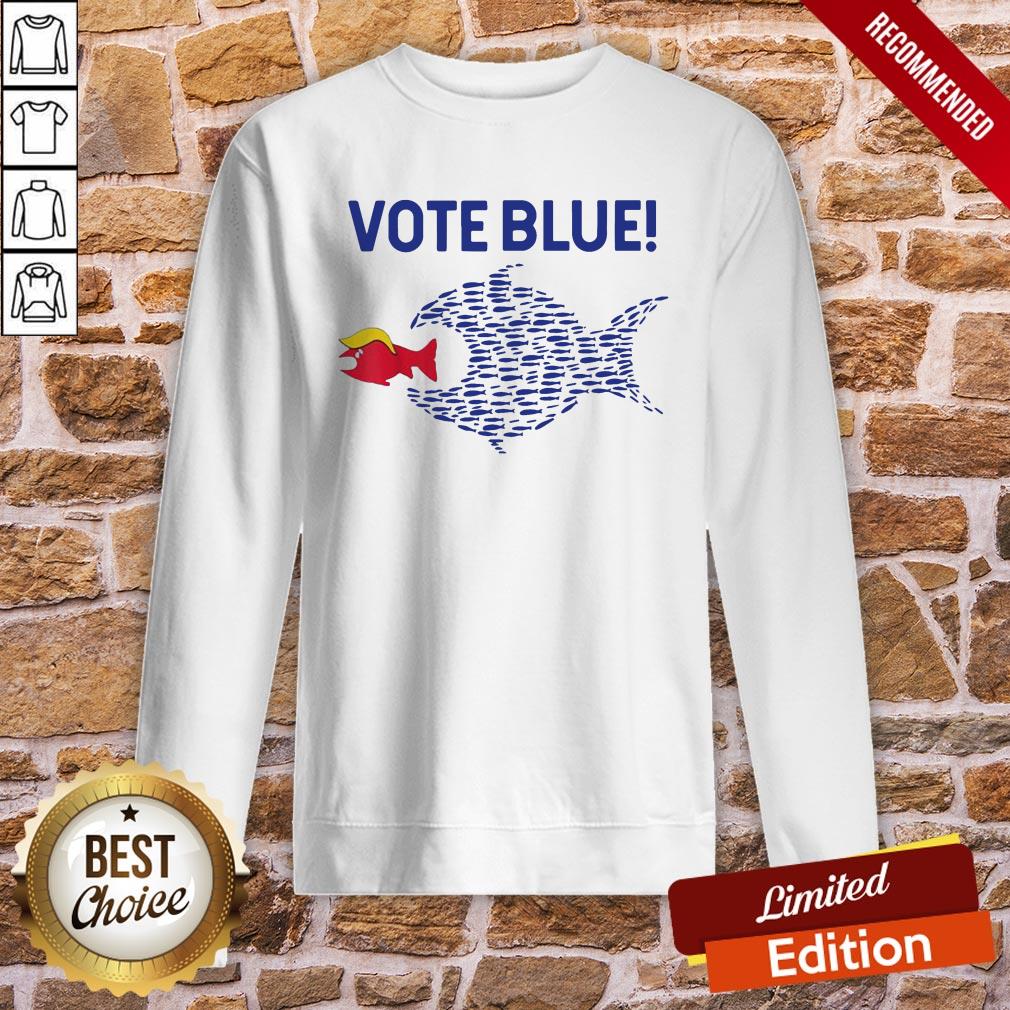 Vote Blue Fish Eating Red Fish Trump Funny Political Meme Shirt - Image 4