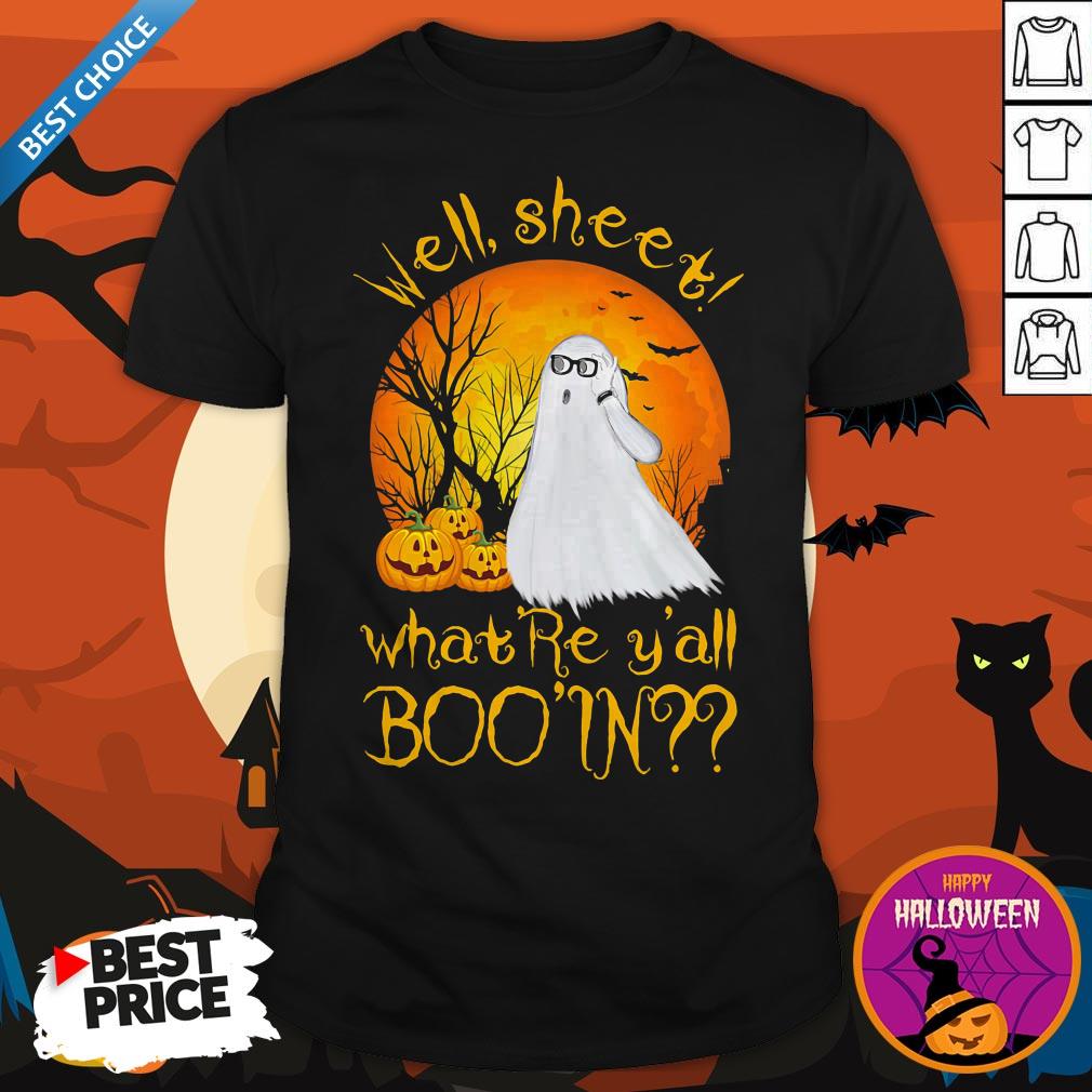 Well Sheet What're Y'all Boo In Ghost Pumpkin Sunset Halloween Shirt