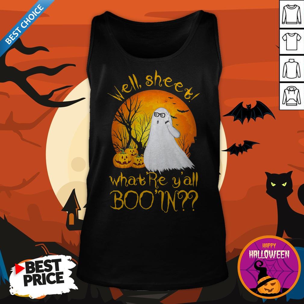 Well Sheet What're Y'all Boo In Ghost Pumpkin Sunset Halloween Shirt - Image 5