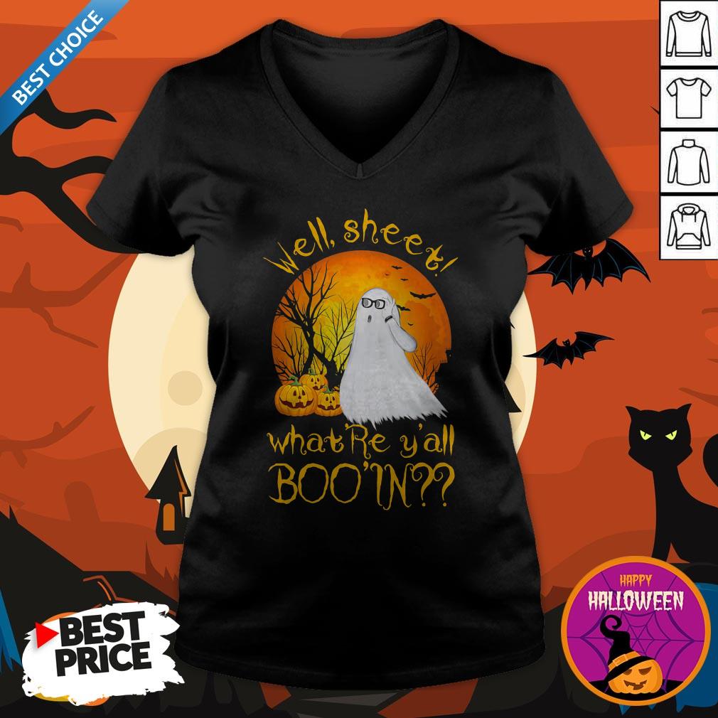 Well Sheet What're Y'all Boo In Ghost Pumpkin Sunset Halloween Shirt - Image 4