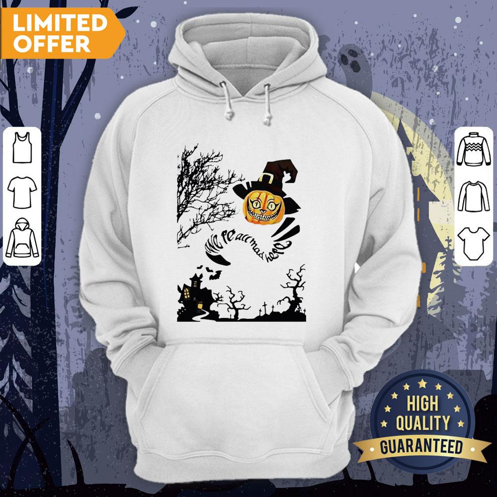 We're All Mad Here Cat Pumpkin Witch Halloween Shirt - Image 4