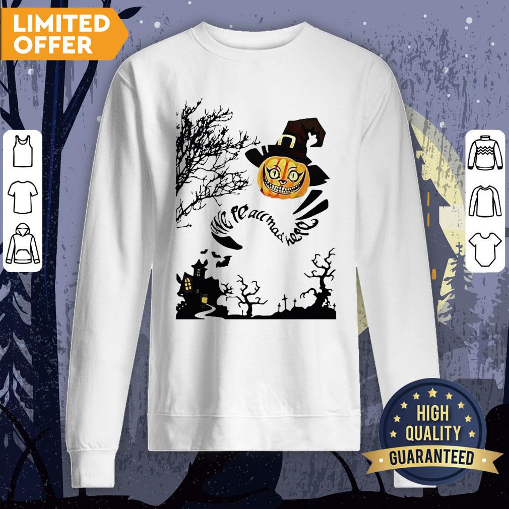 We're All Mad Here Cat Pumpkin Witch Halloween Shirt - Image 3