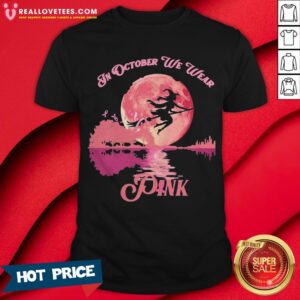 Witch In October We Wear Pink Guitar Halloween Shirt