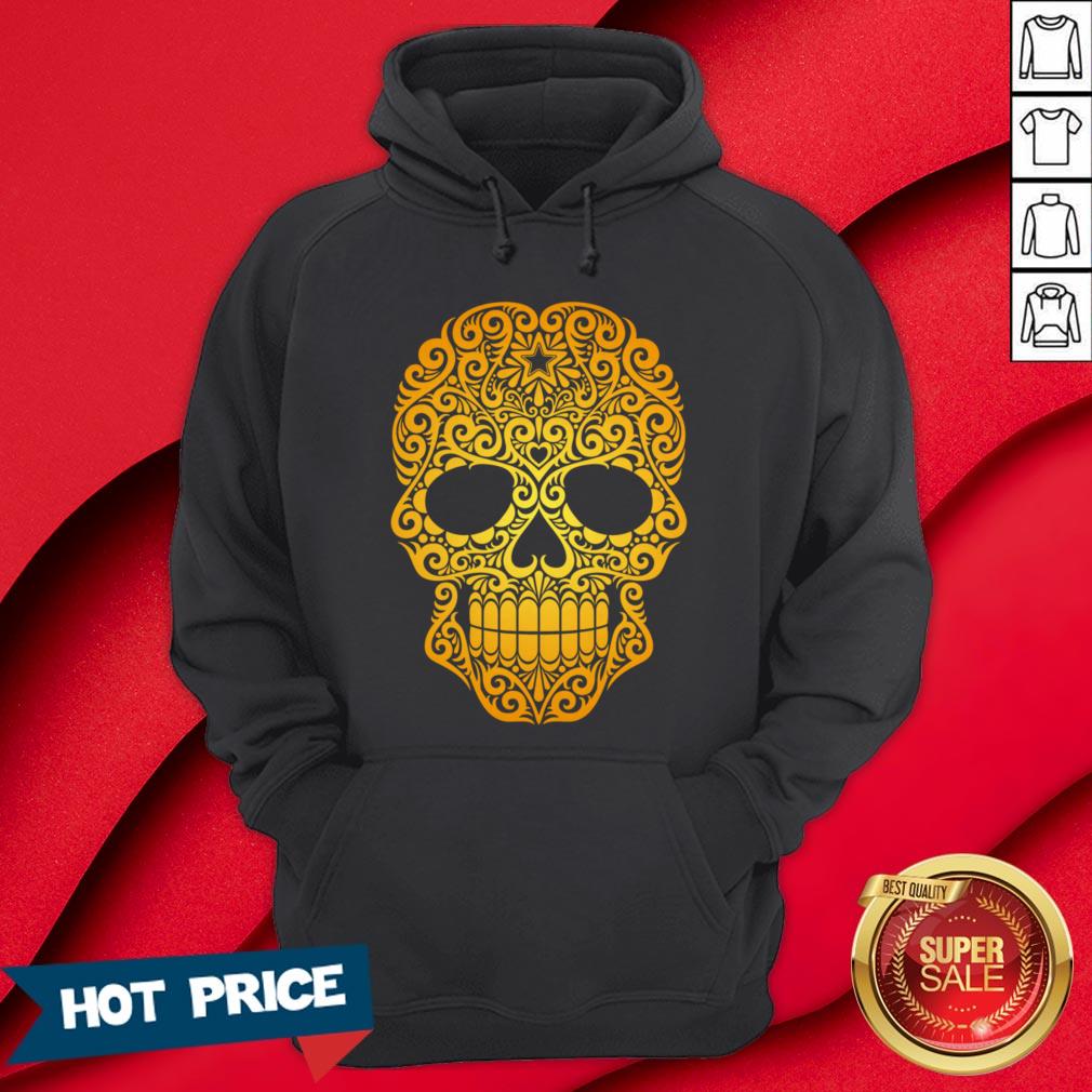 Yellow Swirling Sugar Skull Day Of The Dead Shirt - Image 5