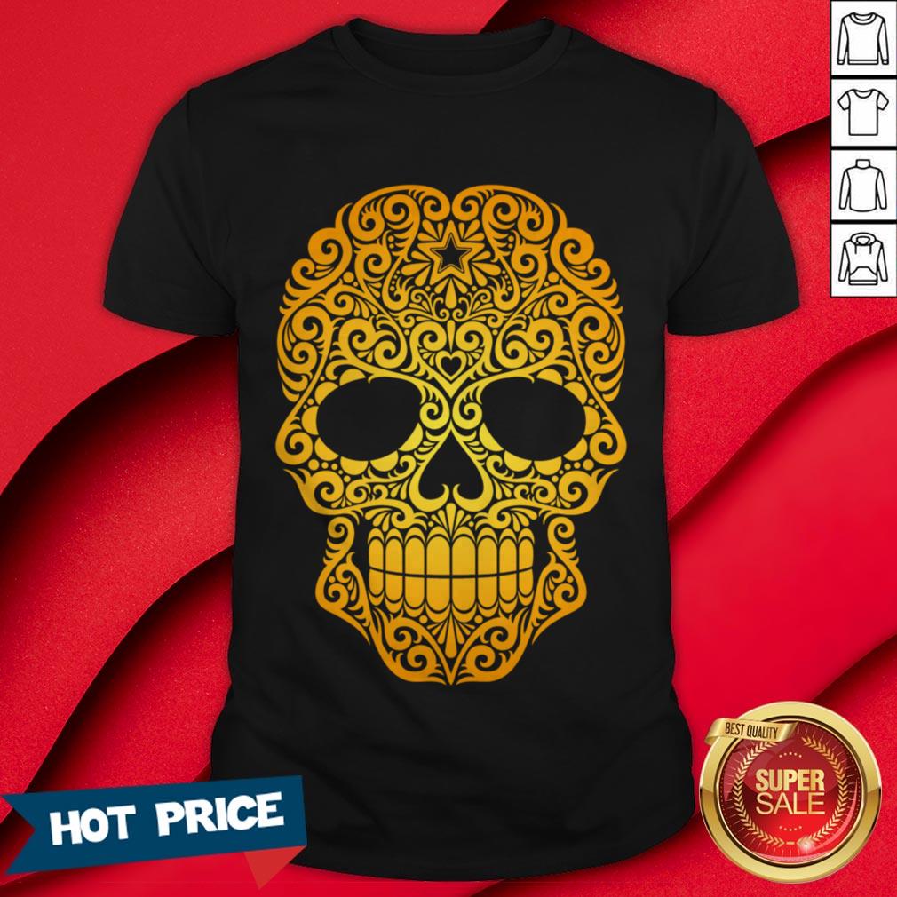 Yellow Swirling Sugar Skull Day Of The Dead Shirt