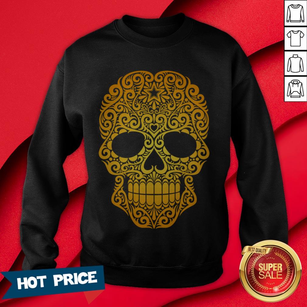 Yellow Swirling Sugar Skull Day Of The Dead Shirt - Image 4